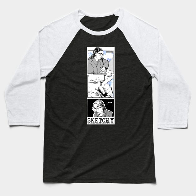 'Sketchy' Graphic Short Story Preview Baseball T-Shirt by LDH Illustrations